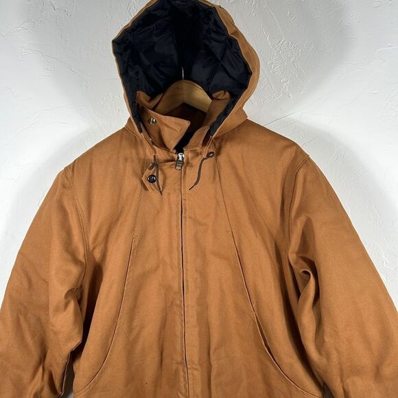 🔥🔥 WORKHORSE Quilt Lined Denim Hooded Zip JACKET Work COAT - PERFECT Condition - Picture 2 of 10